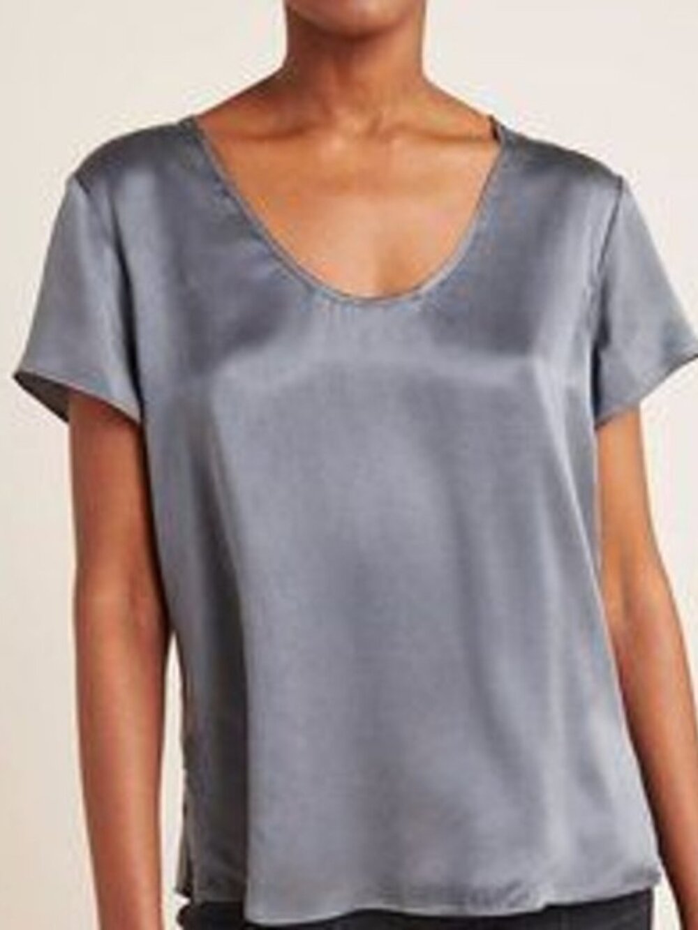 Anthropologie Lucy Silk Tee in Silver - SZ M - NWT